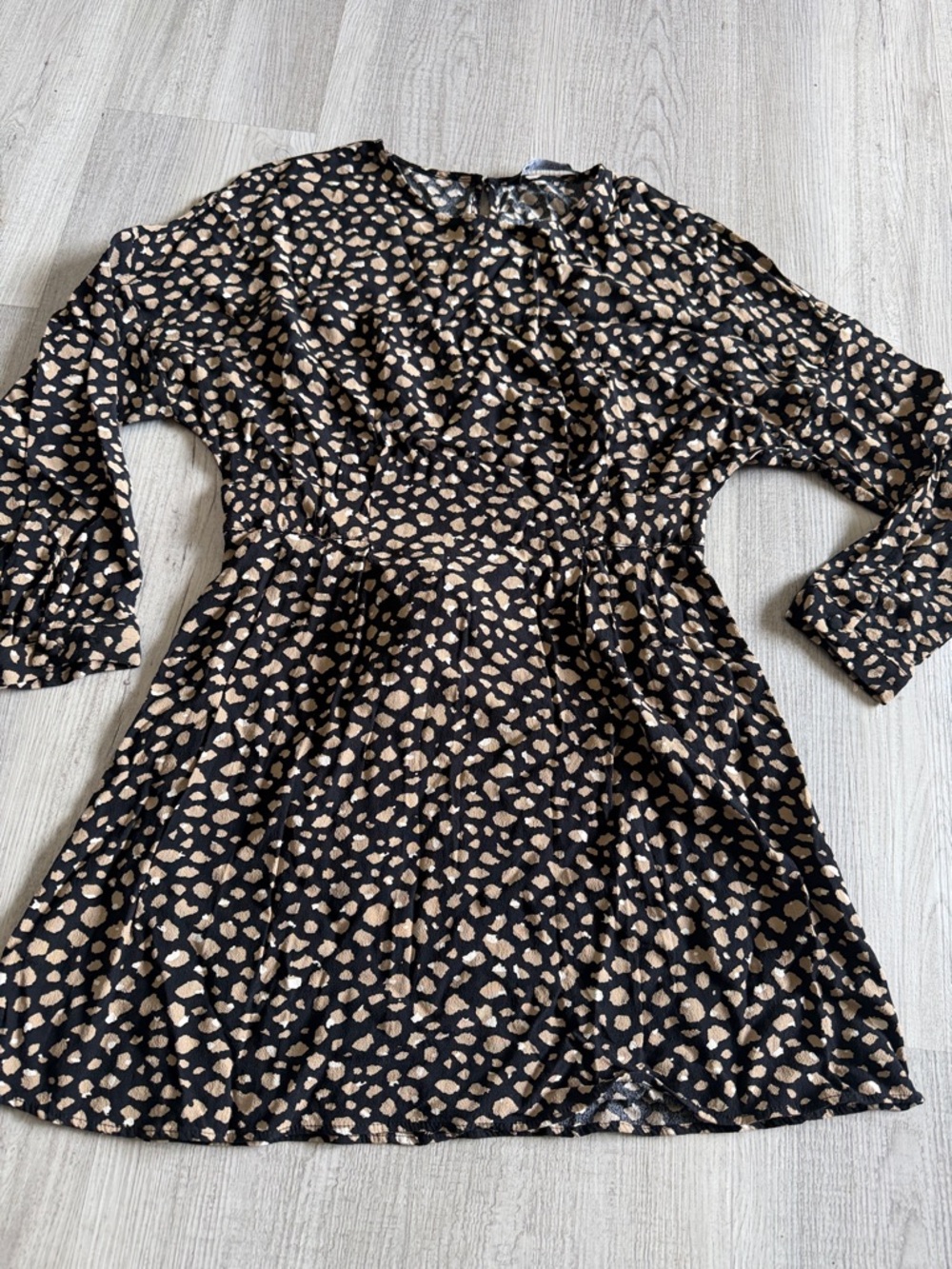 Zara Black Mini Dress with‎ Beige Spot Print